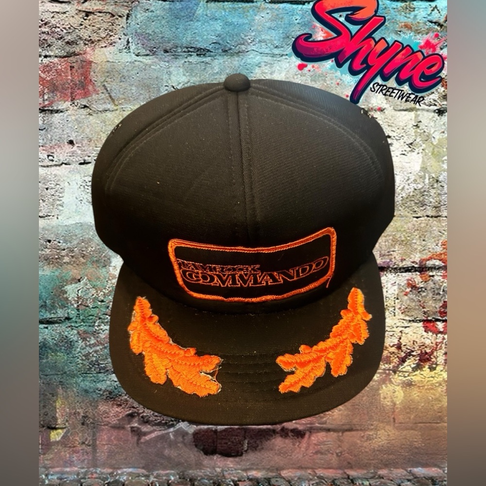Vintage Commando Black Cap with Orange Embroidery